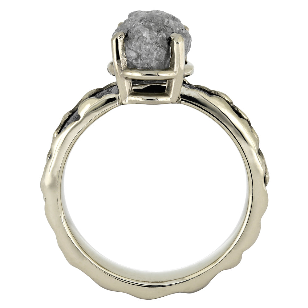 White Gold and Meteorite Engagement Rings