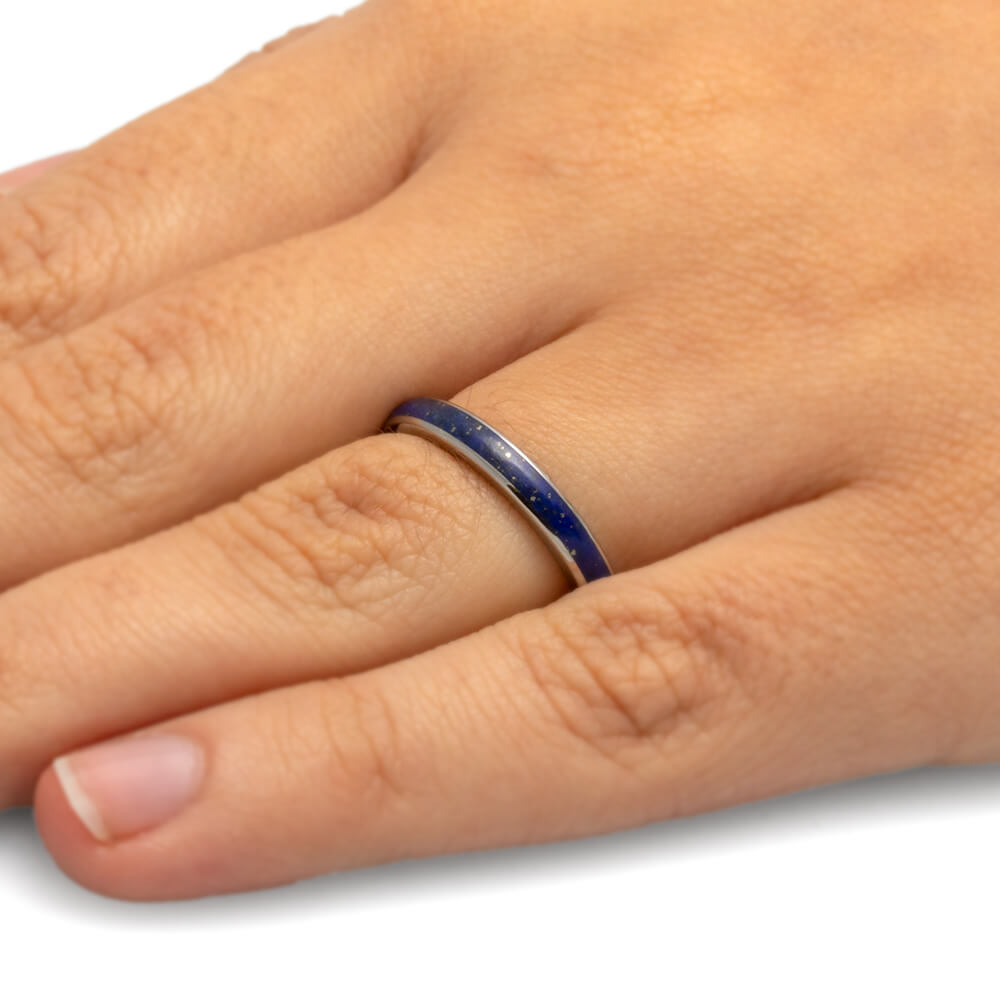 Lapis Lazuli Wedding Band For Women, Titanium Ring-3432 - Jewelry by Johan