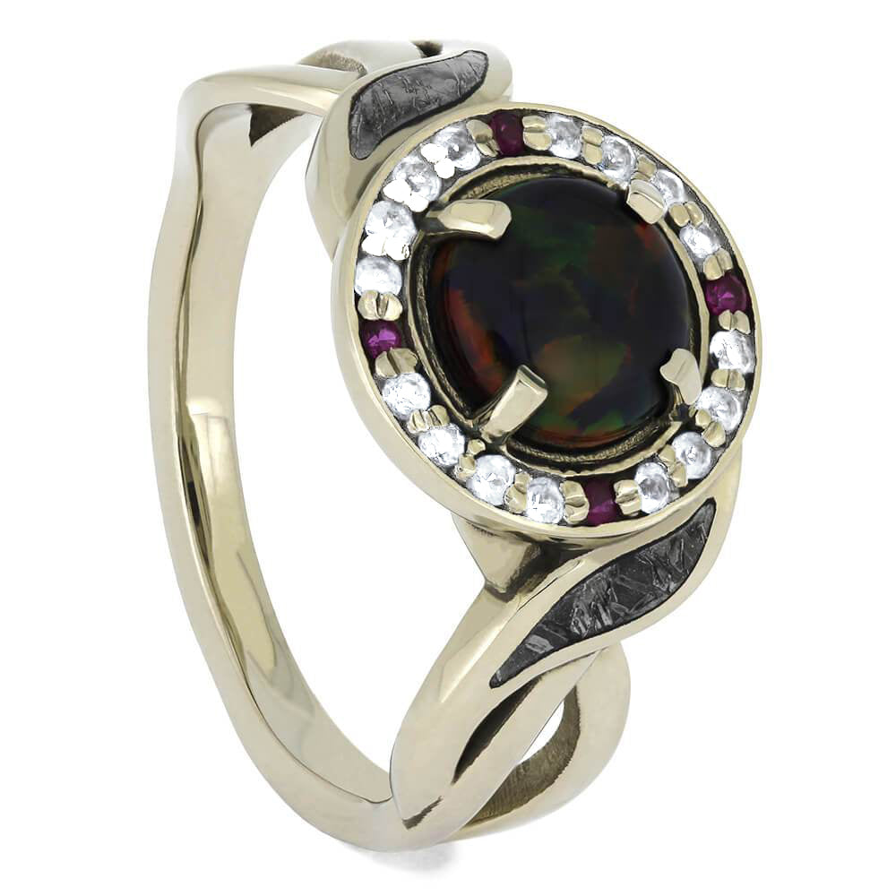 Opal Halo Engagement Ring With Diamond And Ruby Accents-3442 - Jewelry by Johan