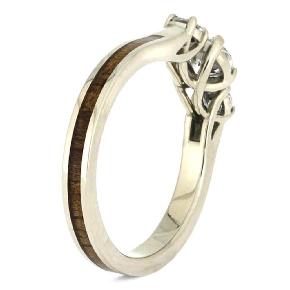 Three Stone Ring With Koa Wood, White Gold Engagement Ring With Moissanites-2656 - Jewelry by Johan