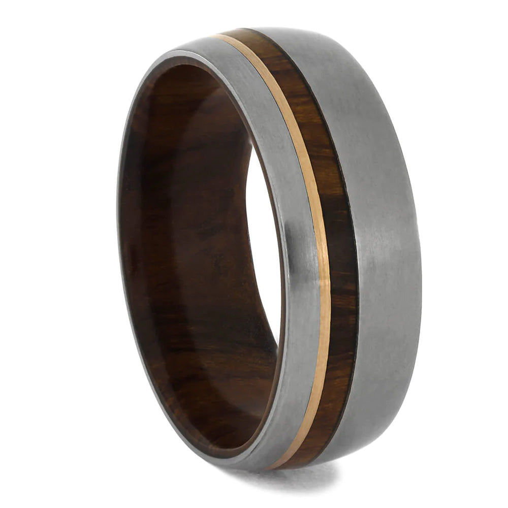 Wood Men's Wedding Band With Gold Pinstripe