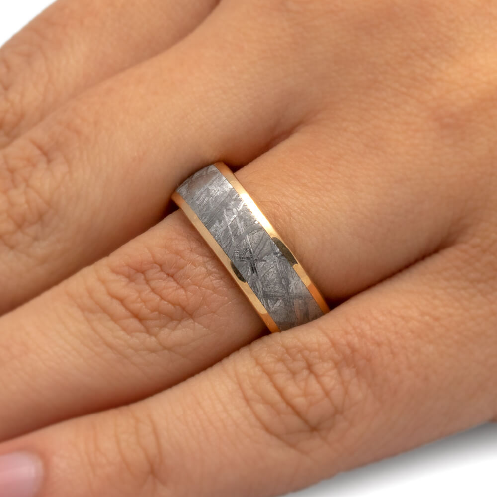 Solid Gold Meteorite Men's Wedding Band, 7mm Ring - Jewelry by Johan