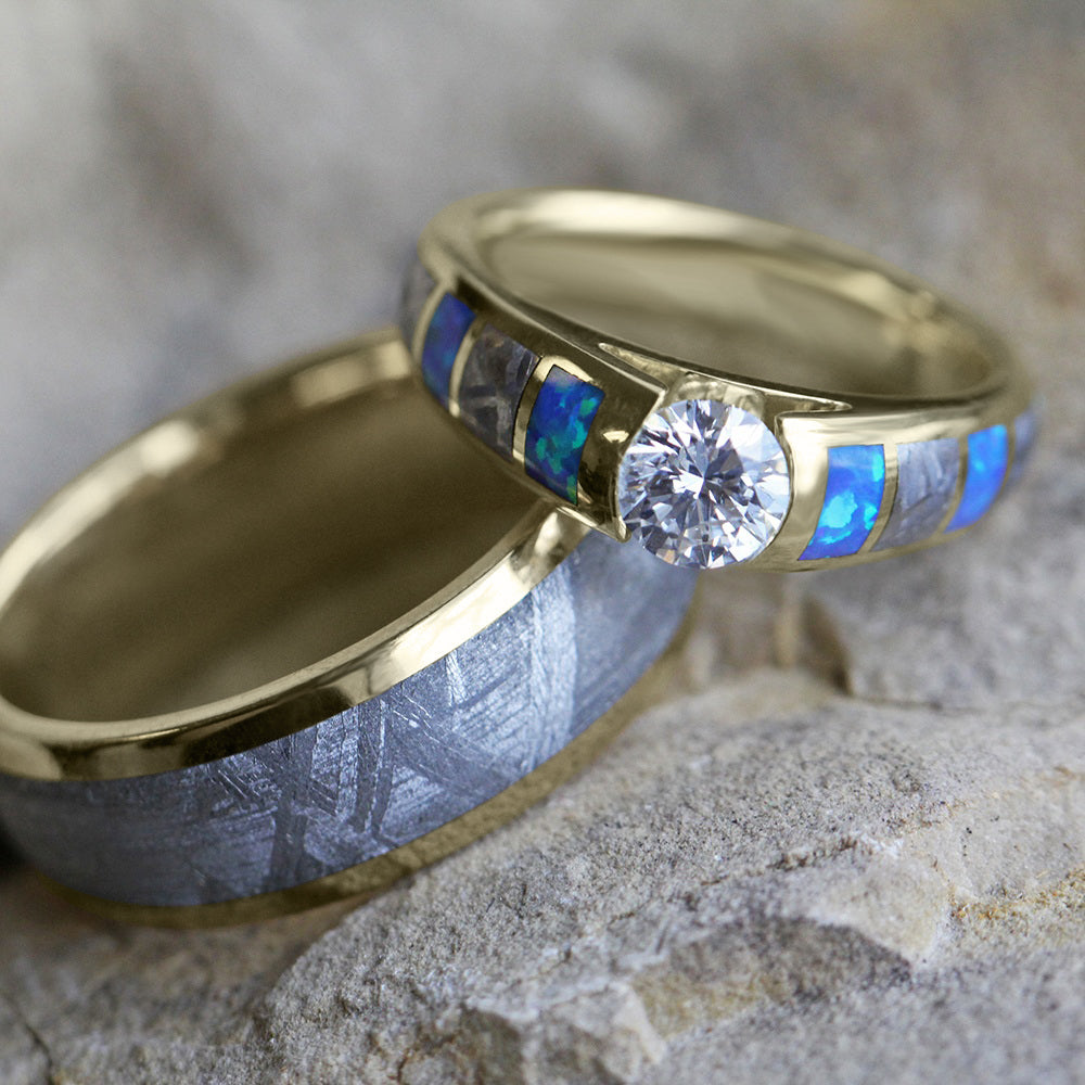 Meteorite Ring Set for Him and Her
