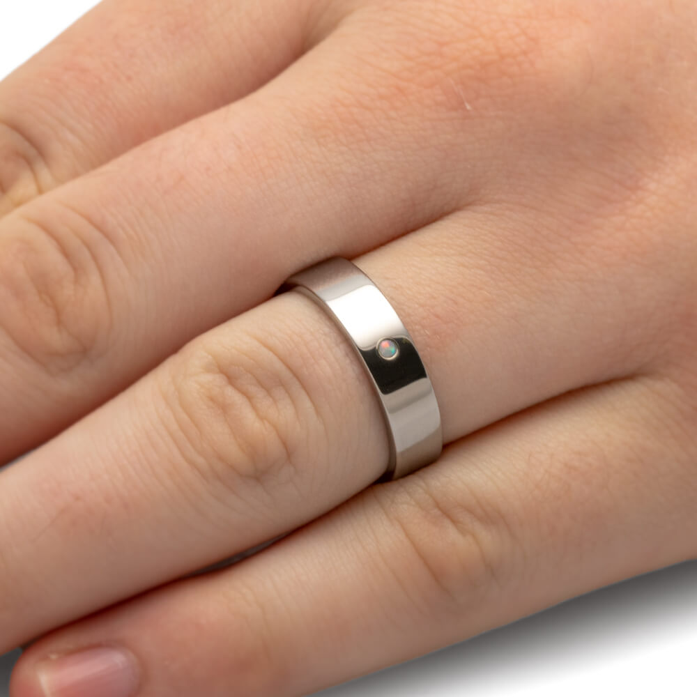 Opal Engagement Ring or Gemstone Wedding Band in Titanium-3462 - Jewelry by Johan