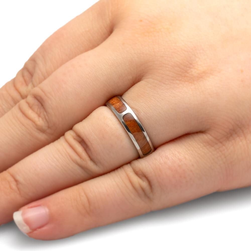 Natural Redwood Ring, Titanium Wedding Band With Partial Wood Inlays-3467 - Jewelry by Johan