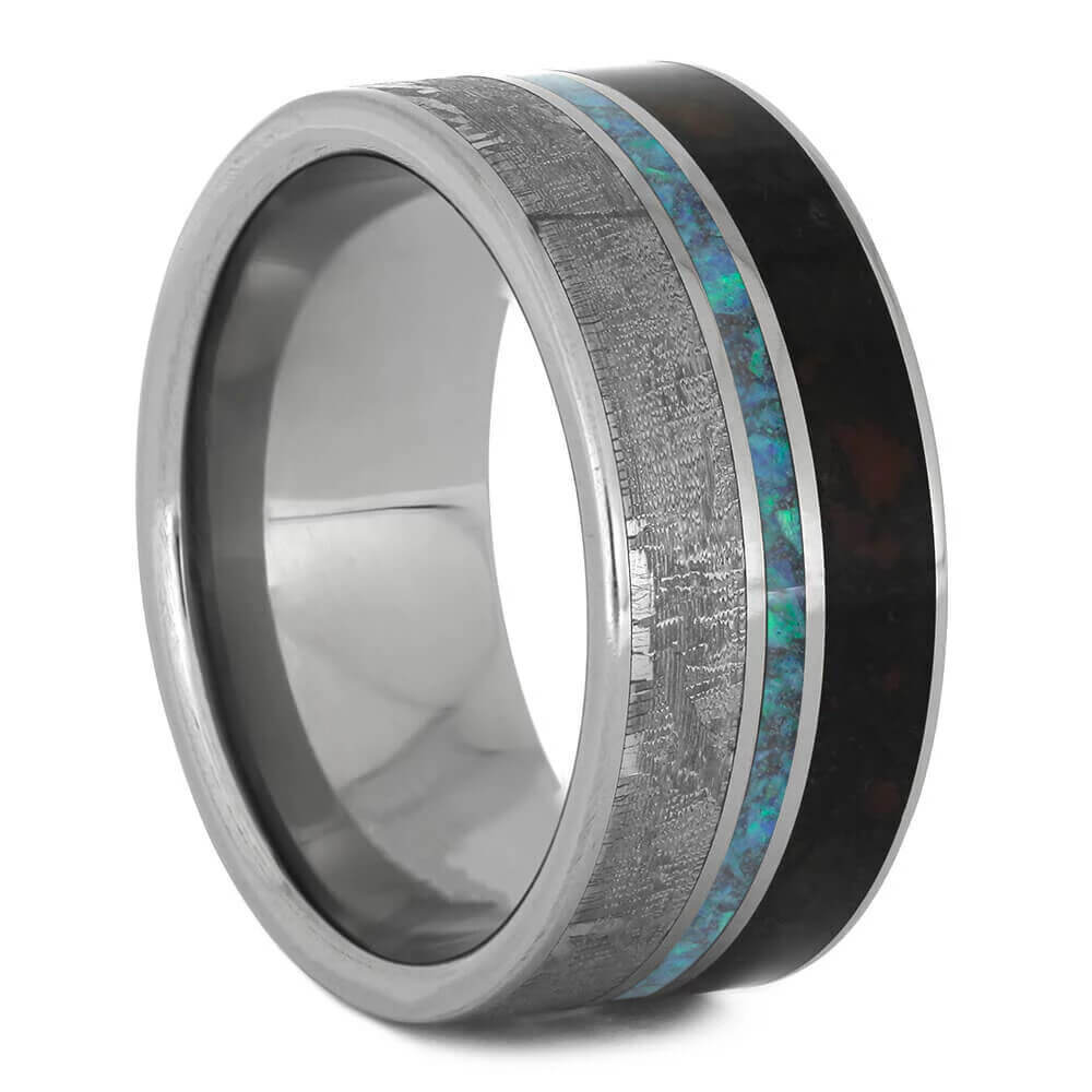 Opal Wedding Band, Meteorite And Dinosaur Bone Ring-3477 - Jewelry by Johan