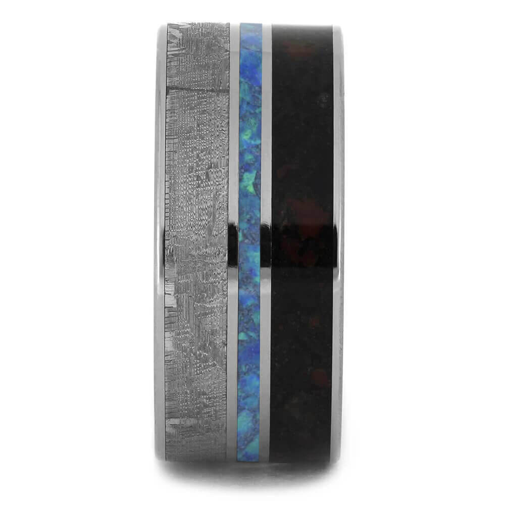 Opal Wedding Band, Meteorite And Dinosaur Bone Ring-3477 - Jewelry by Johan