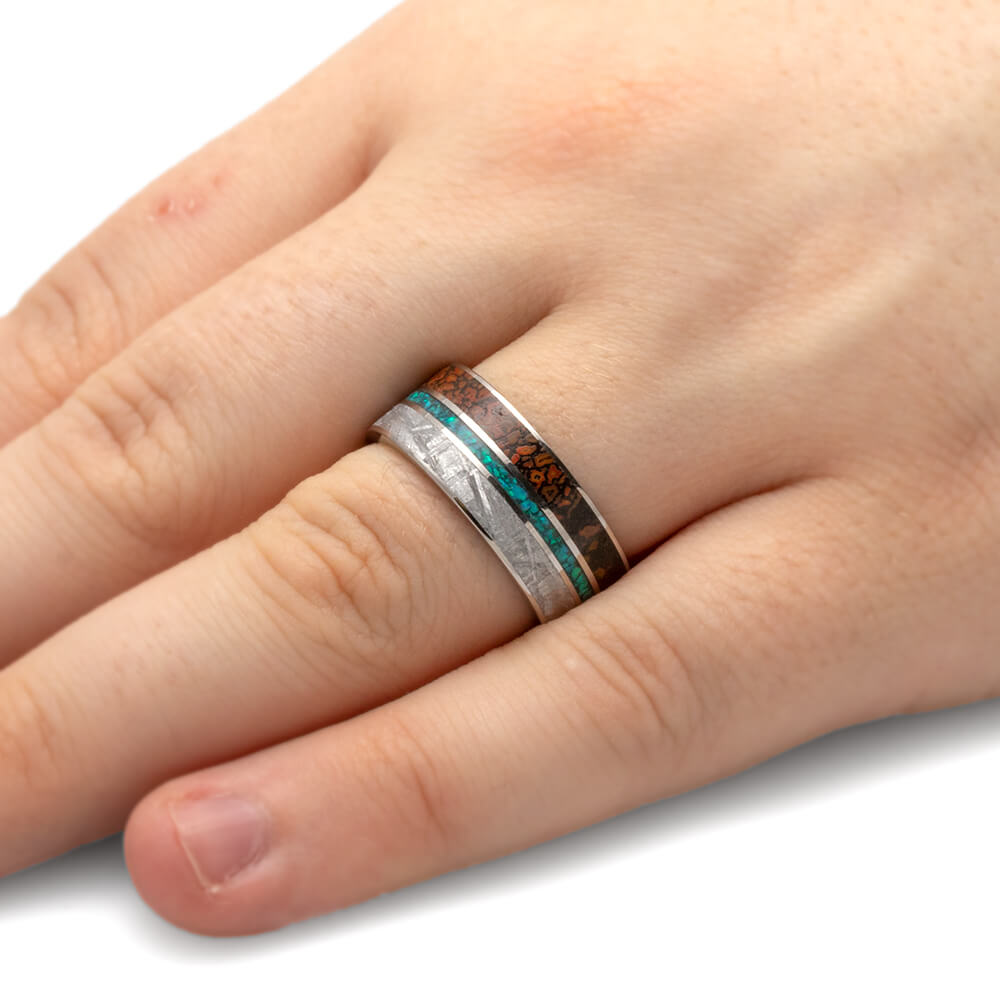 Opal Wedding Band, Meteorite And Dinosaur Bone Ring-3477 - Jewelry by Johan