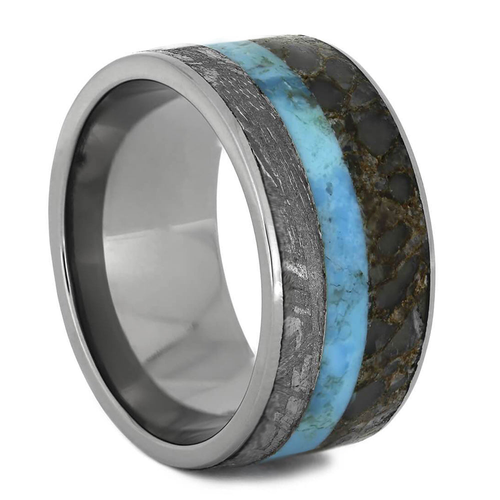 Turquoise, Meteorite & Dino Bone Ring - Jewelry by Johan