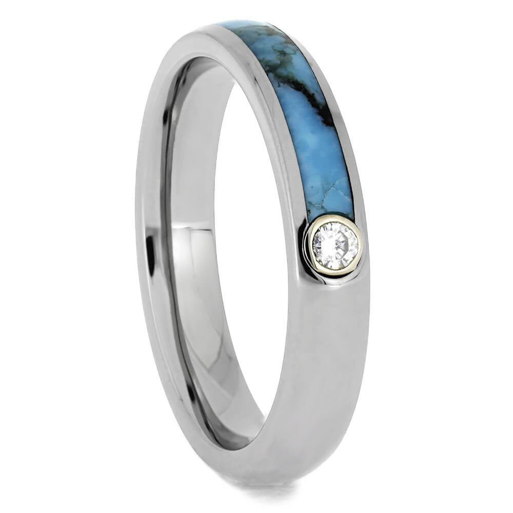 Womens Moissanite Wedding Band With Turquoise And Titanium-3479 - Jewelry by Johan