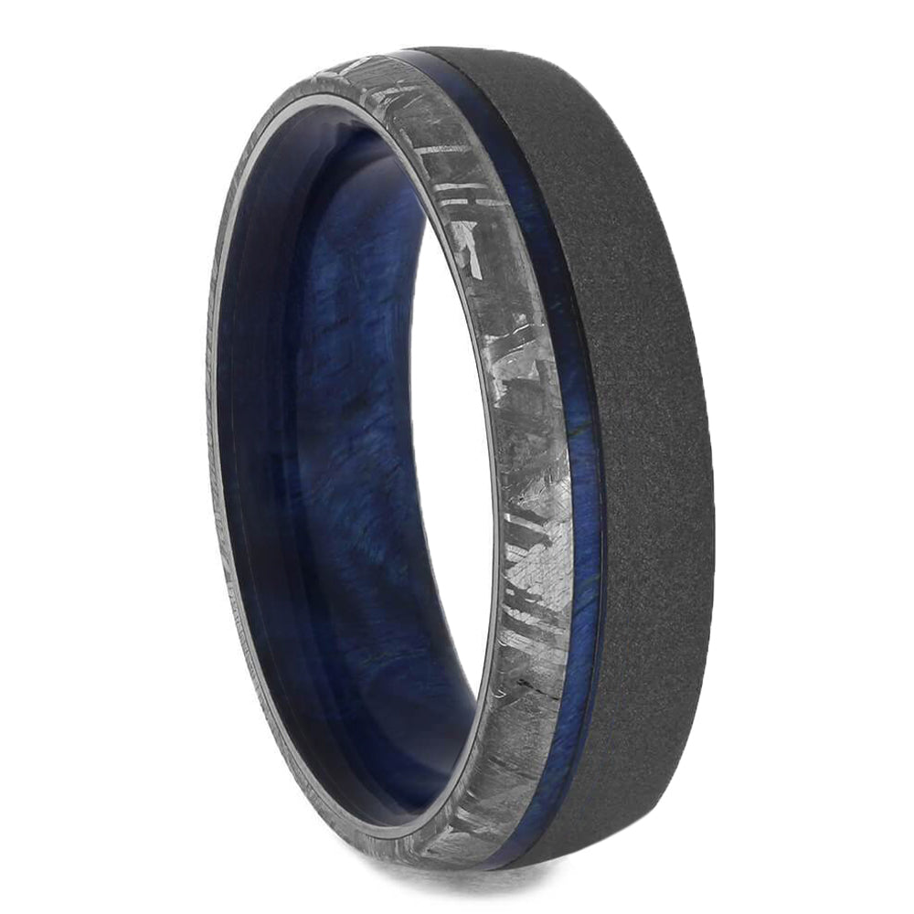 Meteorite Men's Wedding Band, Wooden Ring With Sandblasted Titanium-3496 - Jewelry by Johan