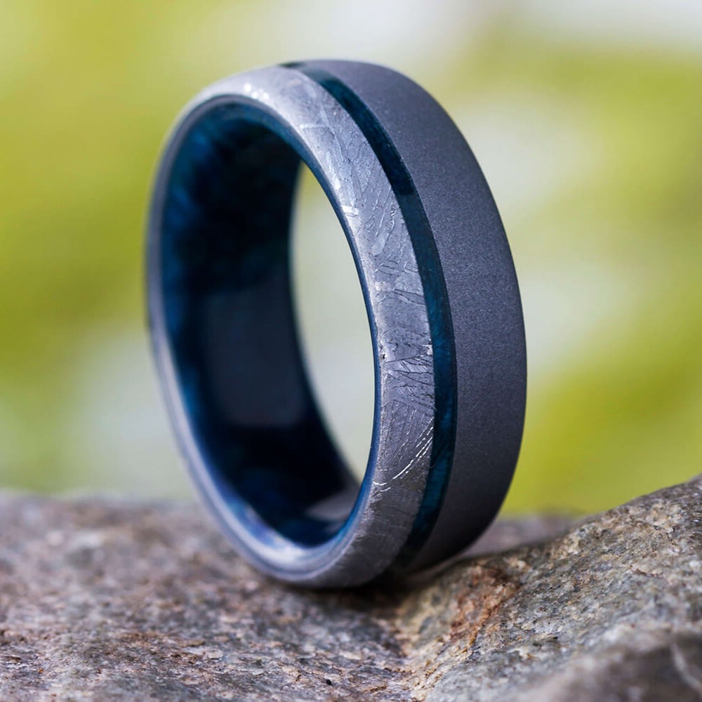 Meteorite Men S Wedding Band With Wood Jewelry By Johan Jewelry By   3496newart 1 