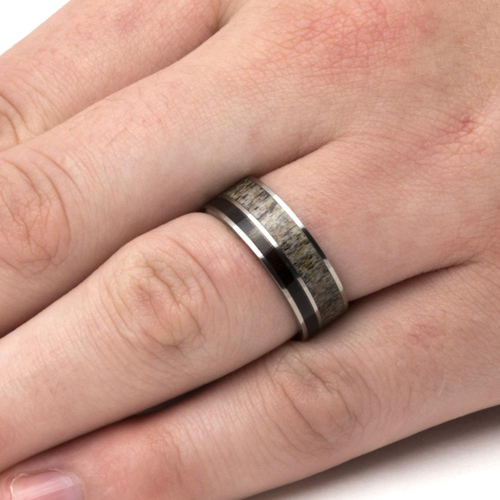 Manly Deer Antler Wedding Band With Ironwood In Titanium-3499 - Jewelry by Johan
