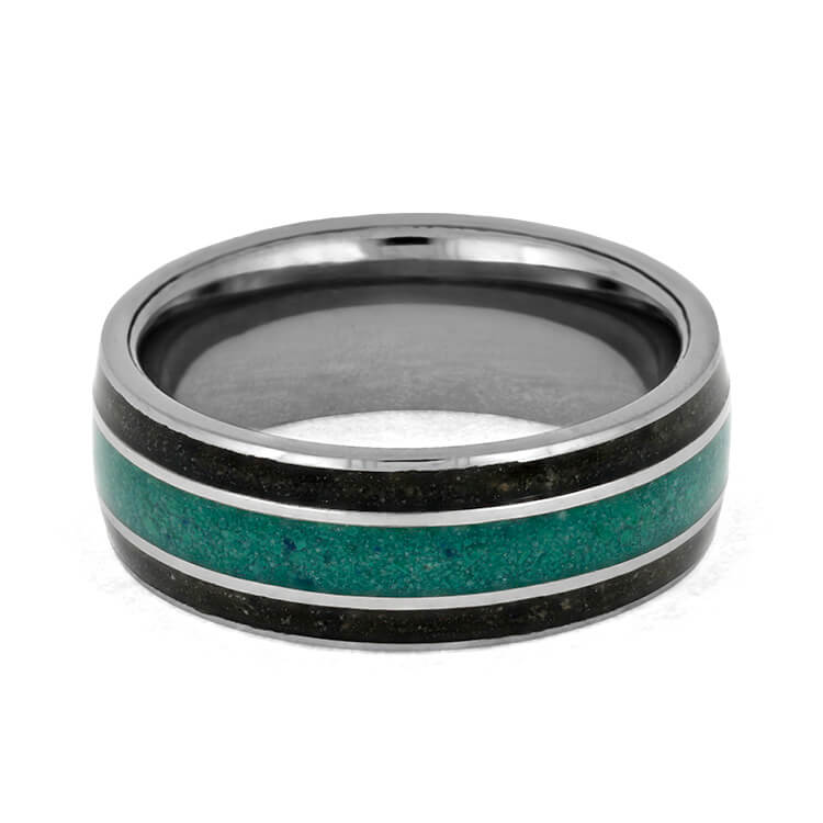 Men's Tungsten Wedding Band With Malachite And Dinosaur Bone-3685 - Jewelry by Johan