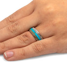 Turquoise Men's Wedding Band, Meteorite Ring With Dino Bone-3501 - Jewelry by Johan