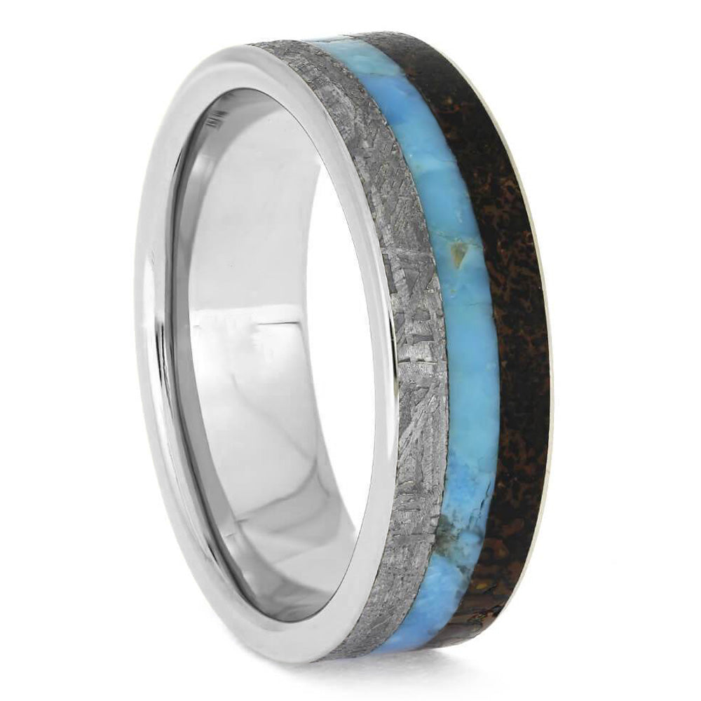 Turquoise, Meteorite & Dino Bone Men's Wedding Band - Jewelry by Johan
