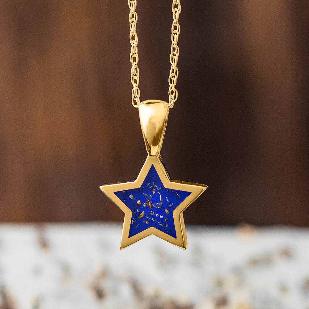 Yellow Gold Star Pendant Necklace With Blue Stardust™-2583-BL - Jewelry by Johan