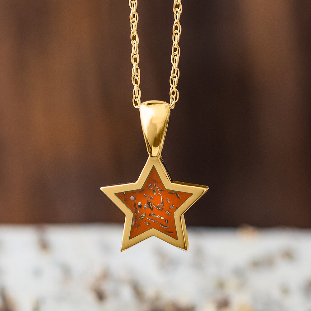 Yellow Gold Star Pendant Necklace With Orange Stardust™-2583-OR - Jewelry by Johan