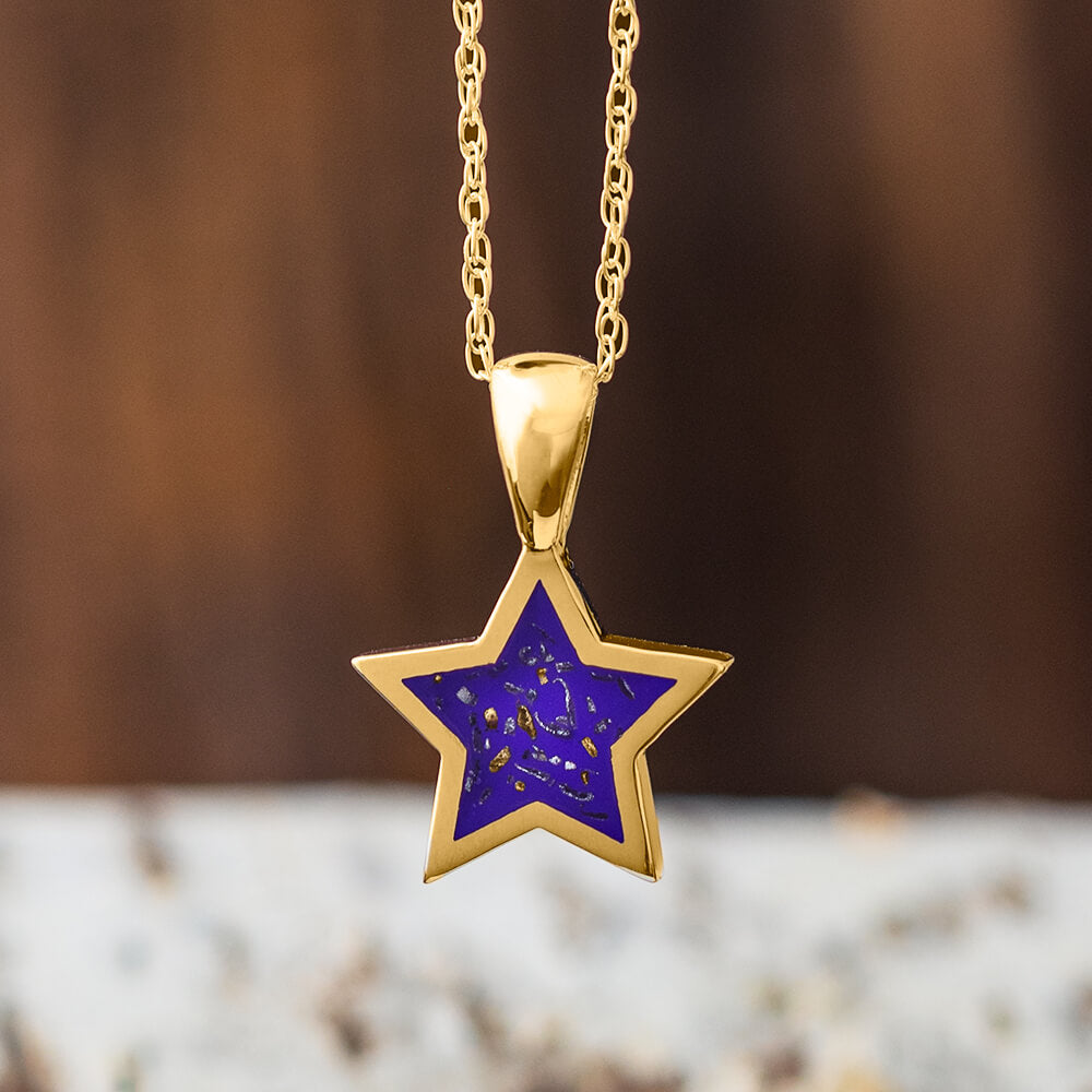 Yellow Gold Star Pendant Necklace With Purple Stardust™-2583-PU - Jewelry by Johan