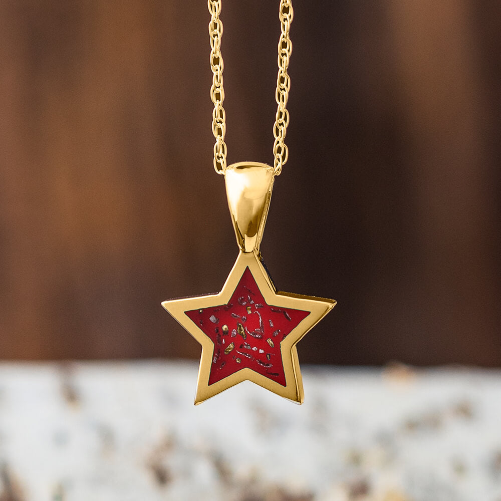 Yellow Gold Star Pendant Necklace With Red Stardust™-2583-RD - Jewelry by Johan