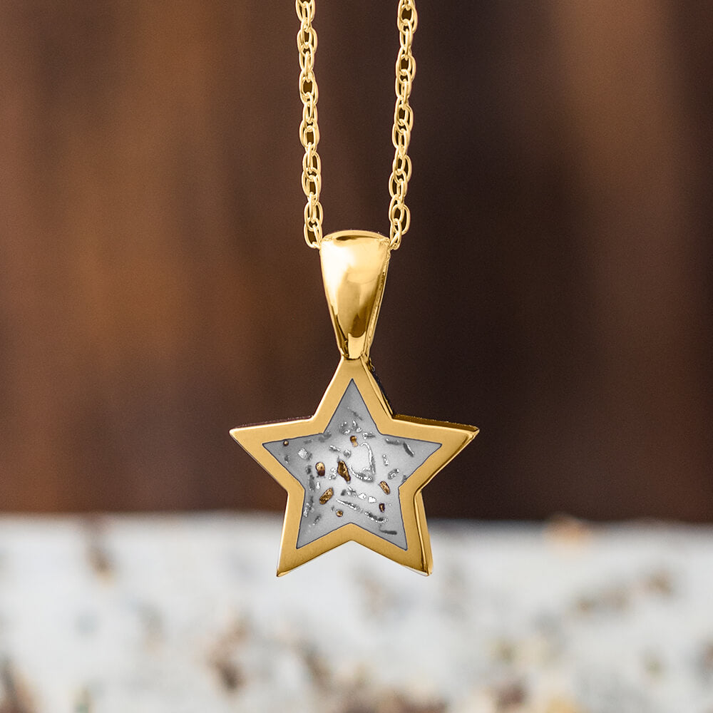Yellow Gold Star Pendant Necklace With White Stardust™-2583-WH - Jewelry by Johan