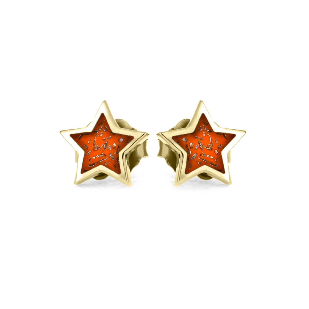 Stardust Stud Earrings In 10k Yellow Gold, Multiple Colors - Orange