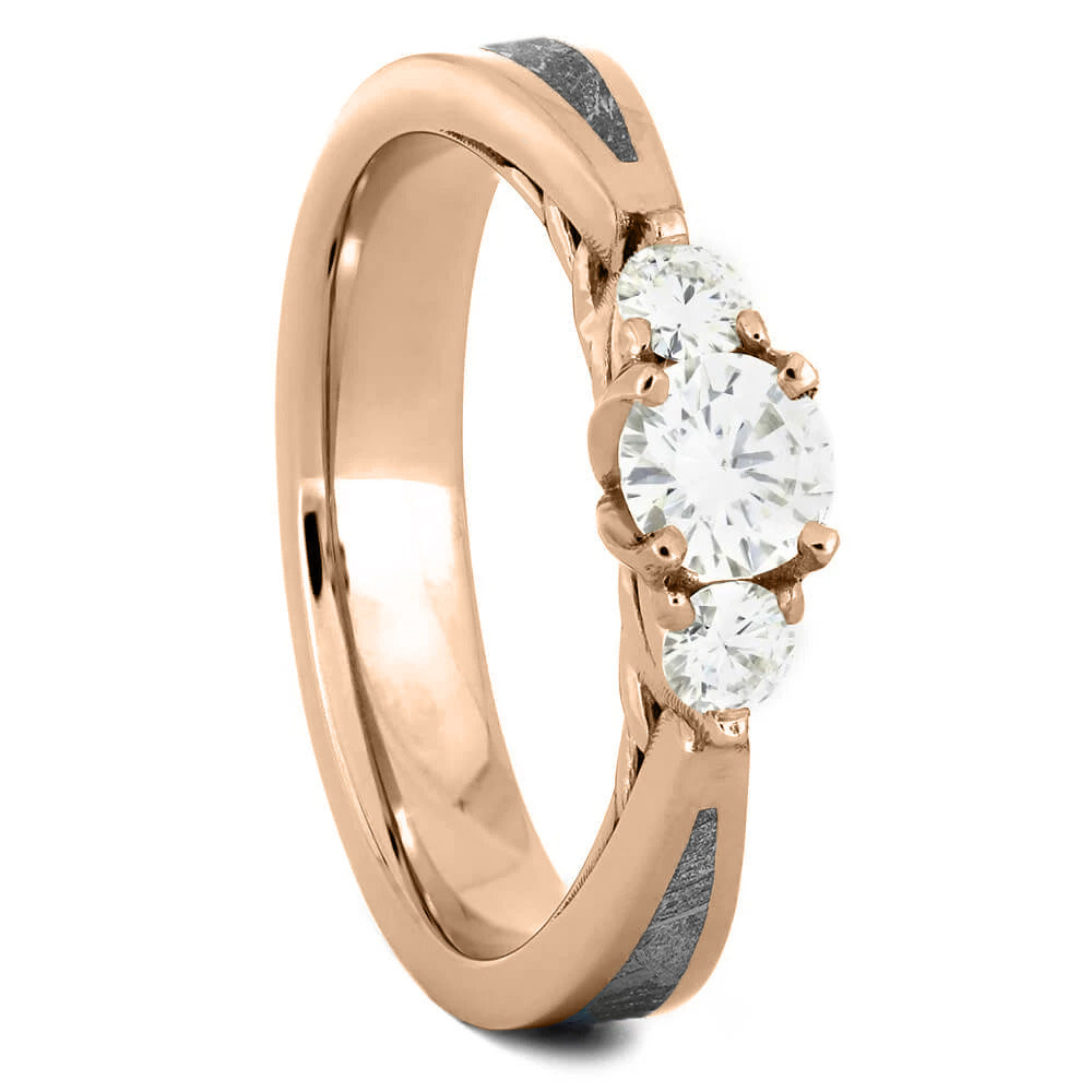 Three Stone Moissanite & Meteorite Engagement Ring - Jewelry by Johan