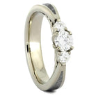 Meteorite Wedding Ring Set With Three Stone Engagement Ring
