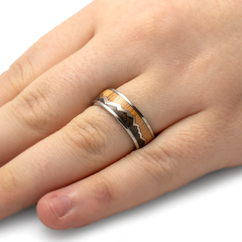 Crushed Dinosaur Bone and Oak Wood Mountain Design Ring-3548 - Jewelry by Johan