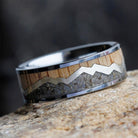 Unique Mountain Wedding Band With Dinosaur Bone and Wood