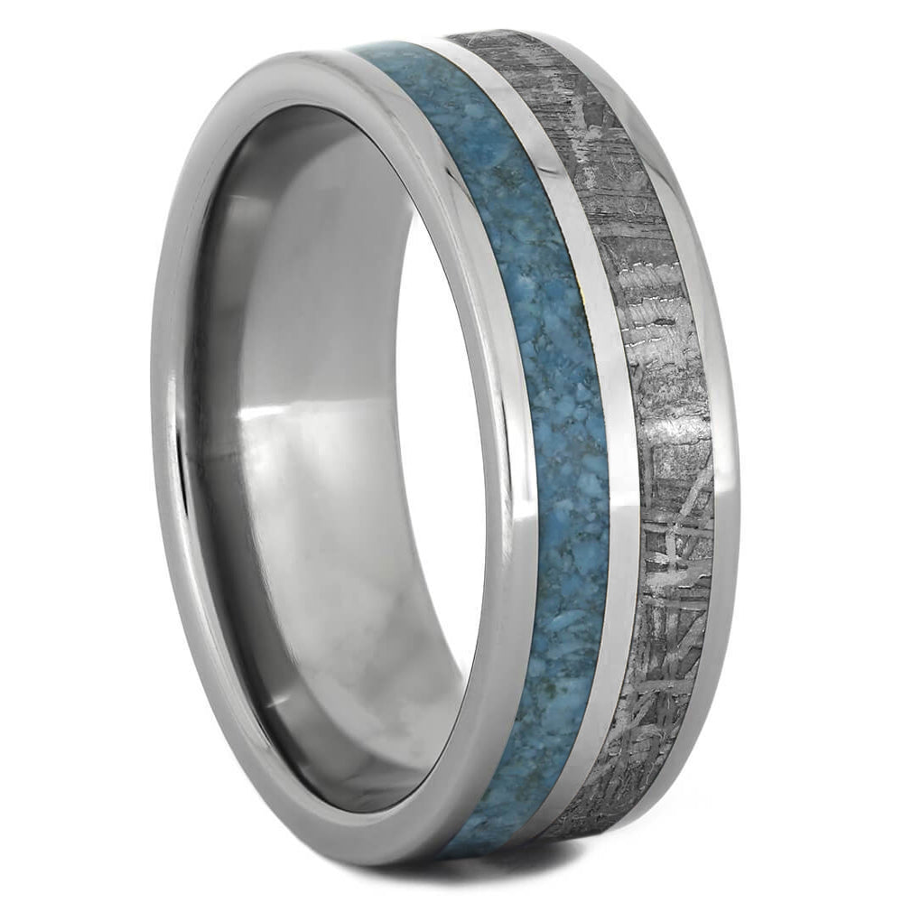 Crushed Turquoise Men's Wedding Band With Gibeon Meteorite - Jewelry by Johan