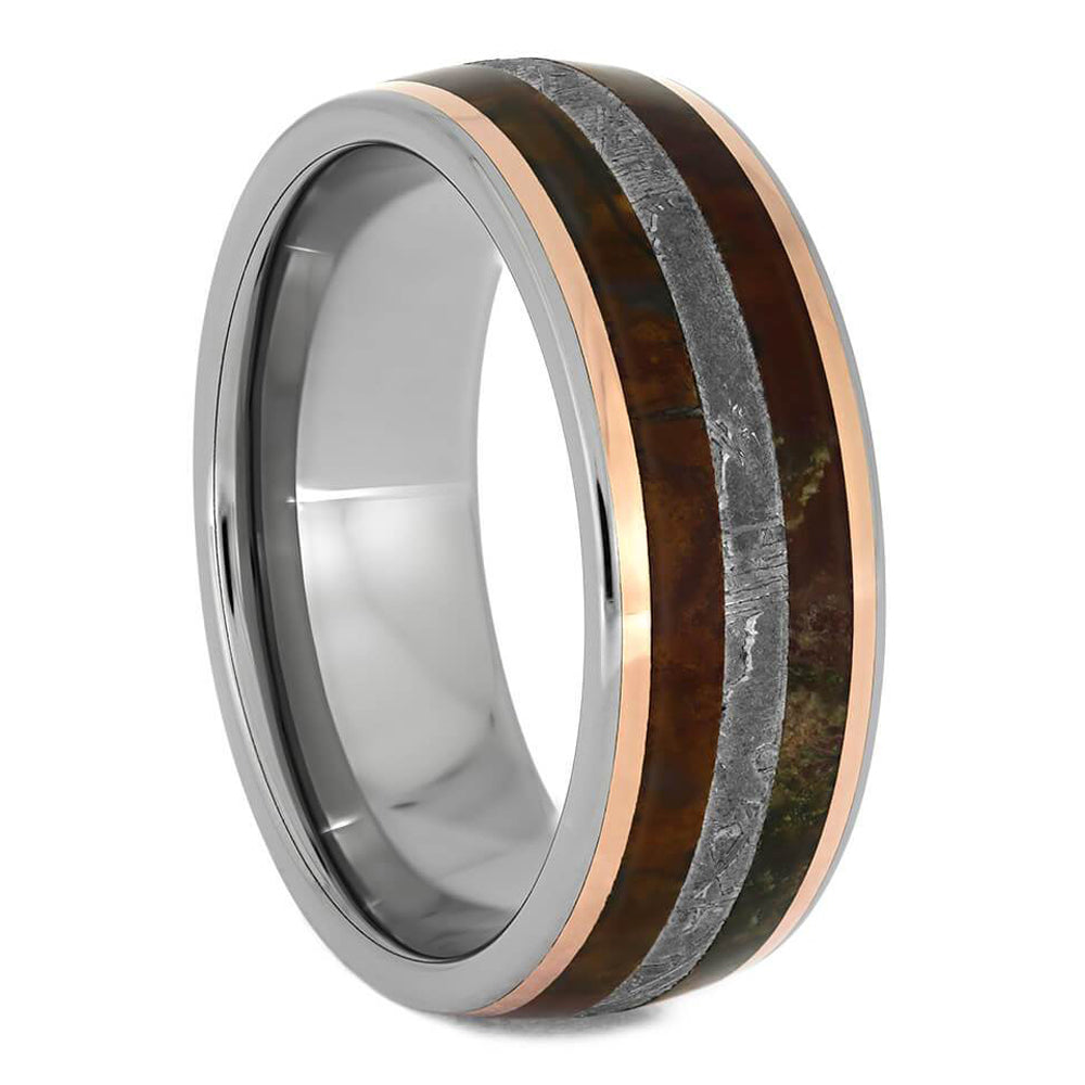 Petrified Wood & Meteorite Ring With Gold Pinstripes - Jewelry by Johan