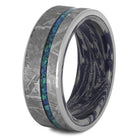Crushed Opal Men's Wedding Band, Meteorite Ring With Mokume Sleeve-3558 - Jewelry by Johan