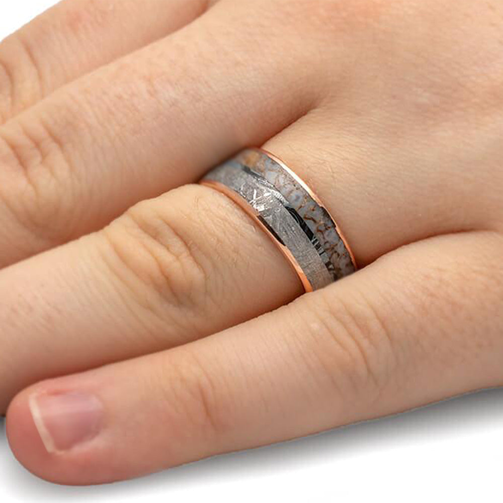 Mokume, Meteorite & Dino Bone Men's Wedding Band in Solid Gold