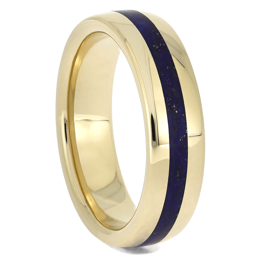Lapis Lazuli Wedding Band Set, 14k Yellow Gold Matching Rings - Jewelry by Johan
