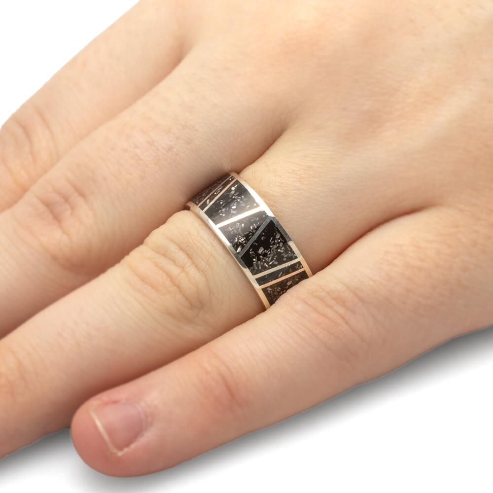 Black Stardust™ Wedding Band For Men In Sterling Silver-3572 - Jewelry by Johan