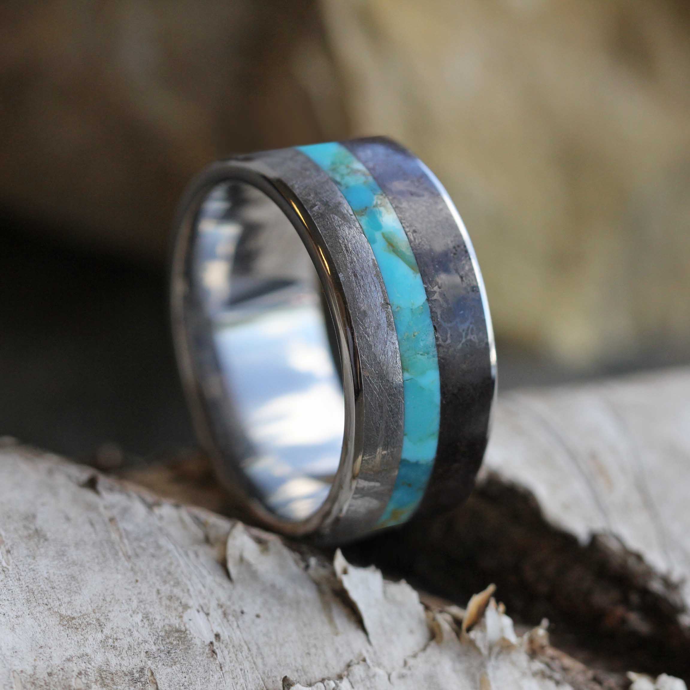 Turquoise, Meteorite & Dino Bone Ring - Jewelry by Johan