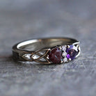 Double Heart Gemstone Engagement Ring With Partial Meteorite Band, White Gold-3580 - Jewelry by Johan