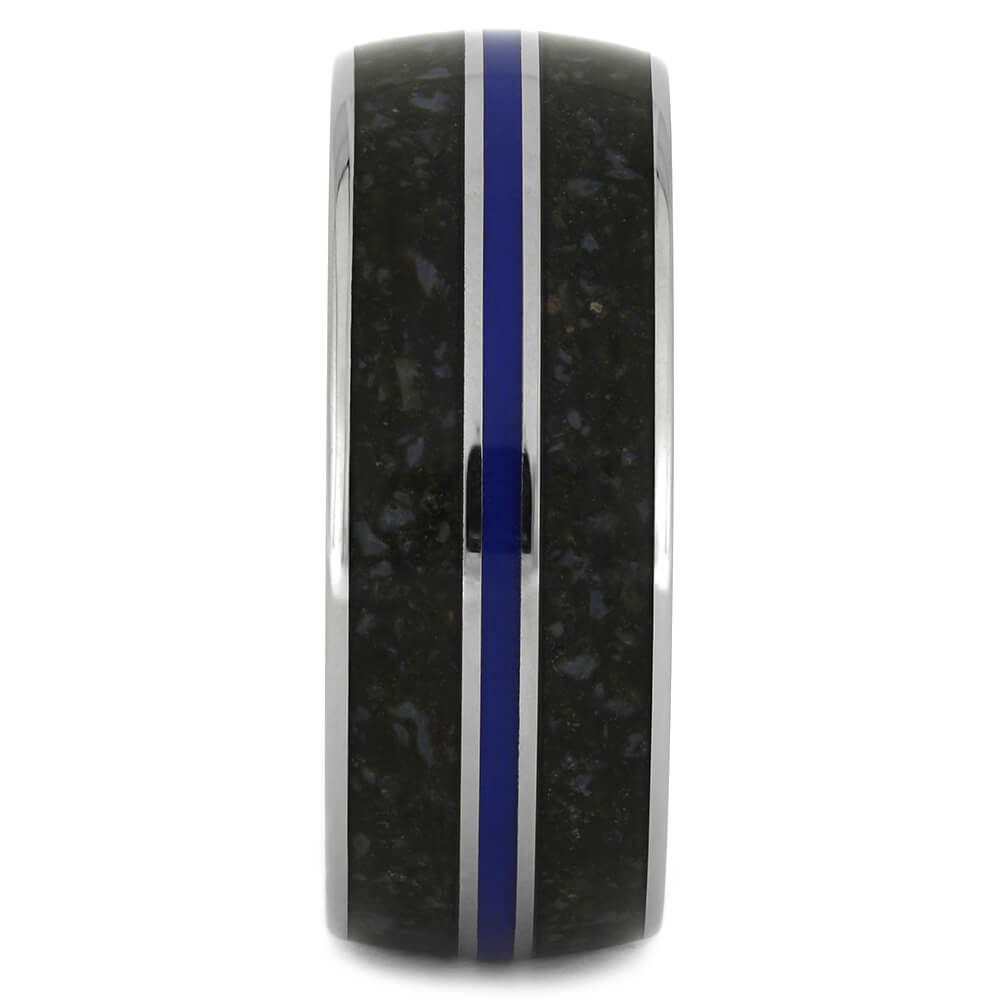 Crushed Dinosaur Bone Wedding Band with Blue Enamel-3600 - Jewelry by Johan