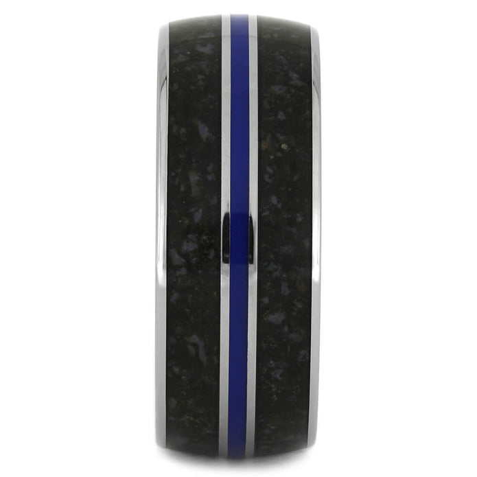 Crushed Dinosaur Bone Wedding Band with Blue Enamel-3600 - Jewelry by Johan