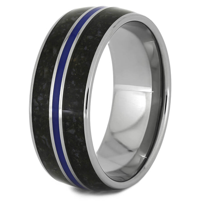 Crushed Dinosaur Bone Wedding Band with Blue Enamel-3600 - Jewelry by Johan