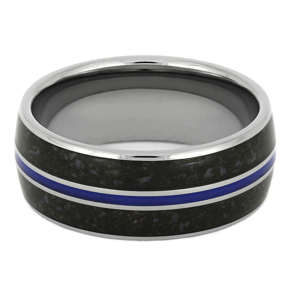 Crushed Dinosaur Bone Wedding Band with Blue Enamel-3600 - Jewelry by Johan