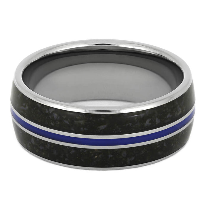 Crushed Dinosaur Bone Wedding Band with Blue Enamel-3600 - Jewelry by Johan