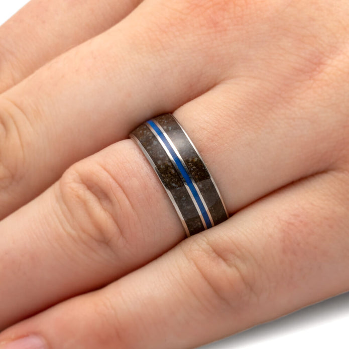 Crushed Dinosaur Bone Wedding Band with Blue Enamel-3600 - Jewelry by Johan