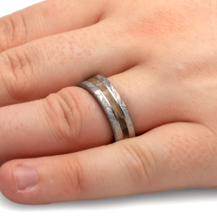 Whiskey Barrel Wood and Meteorite Men's Wedding Band-3601 - Jewelry by Johan
