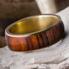 Solid Yellow Gold & Wood Men's Wedding Band