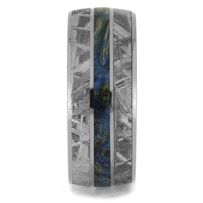 Wide Meteorite Men's Wedding Band With Blue Wood Center - Jewelry by Johan