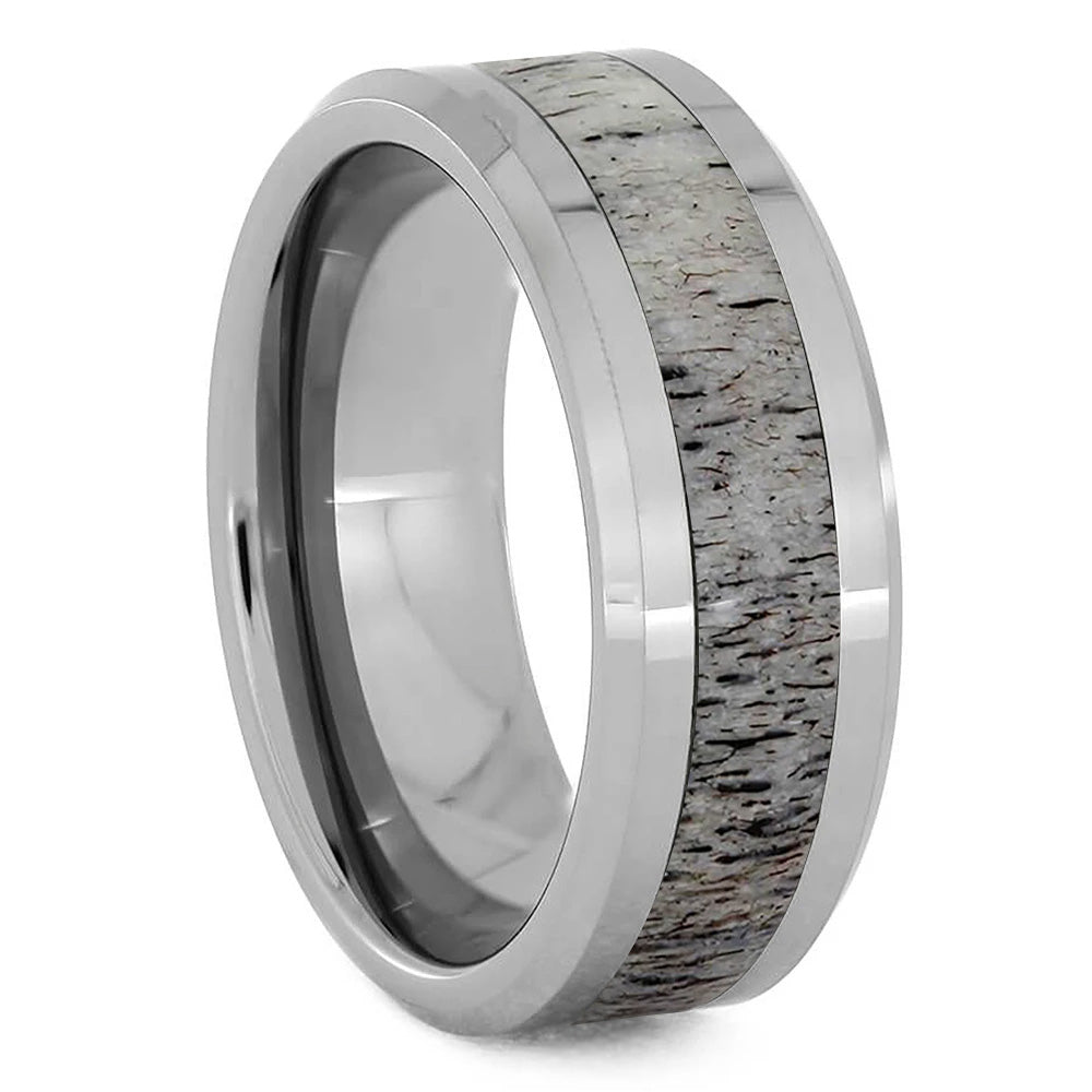 Beveled Tungsten Antler Men's Wedding Band - Jewelry by Johan