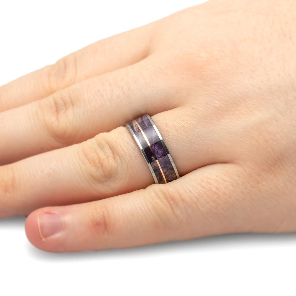 Tungsten Ring with Purple Wood & Gold Pinstripe-3617 - Jewelry by Johan