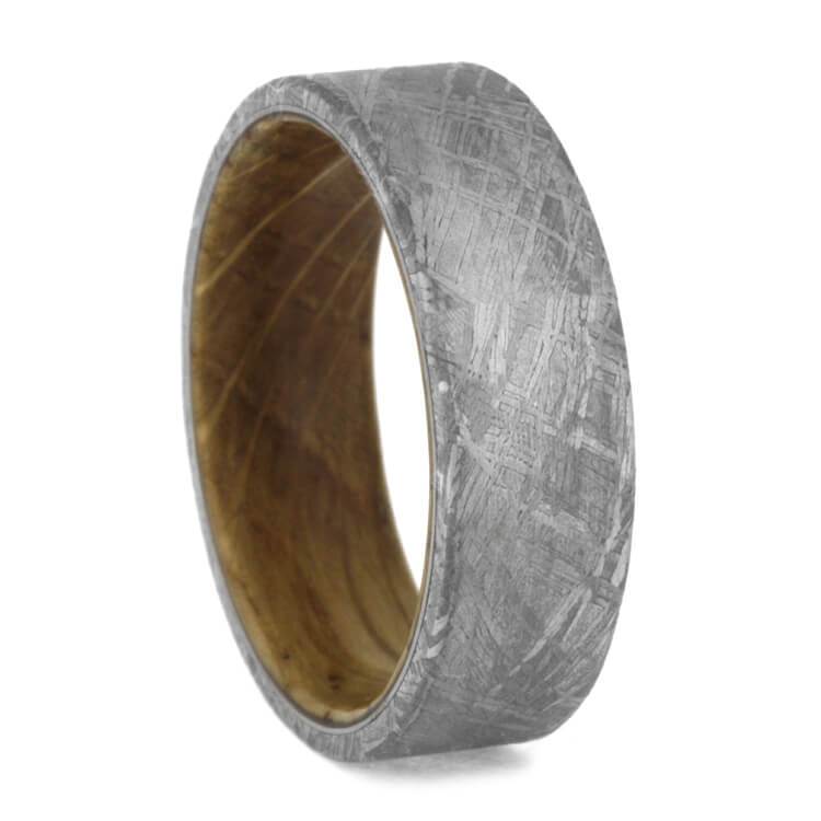 Authentic Meteorite and Whiskey Barrel Oak Wood Wedding Ring Set